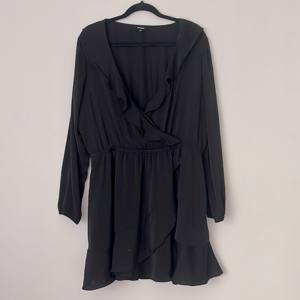 Express Faux Wrap Black Ruffle Dress
